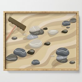 Zen Garden Sand Stones and Rake Serving Tray