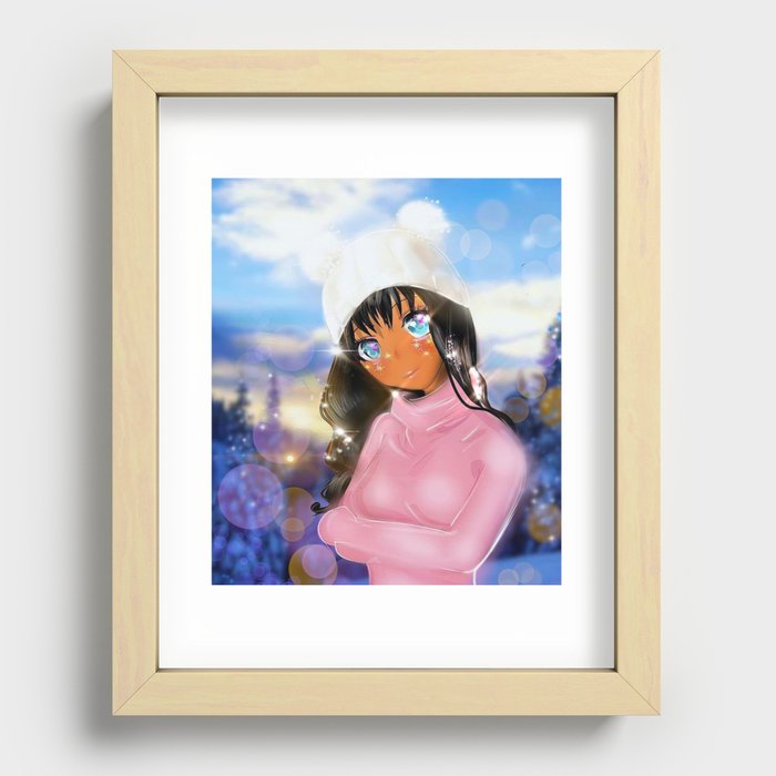 Snow Baby Black Anime Recessed Framed Print