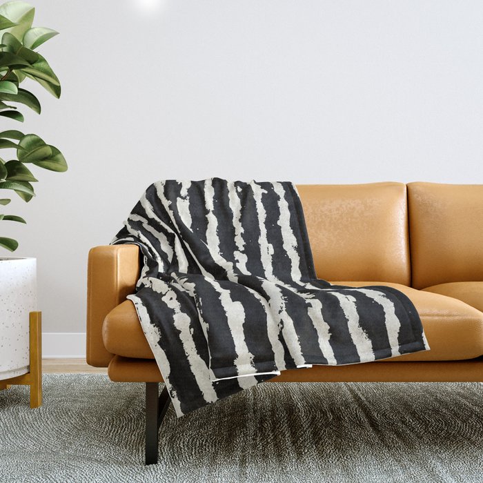 Simple Tattered Line Cream on Black Minimal Abstract Throw Blanket
