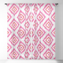 Watercolor Ikat Pattern - Pink and Red Sheer Curtain
