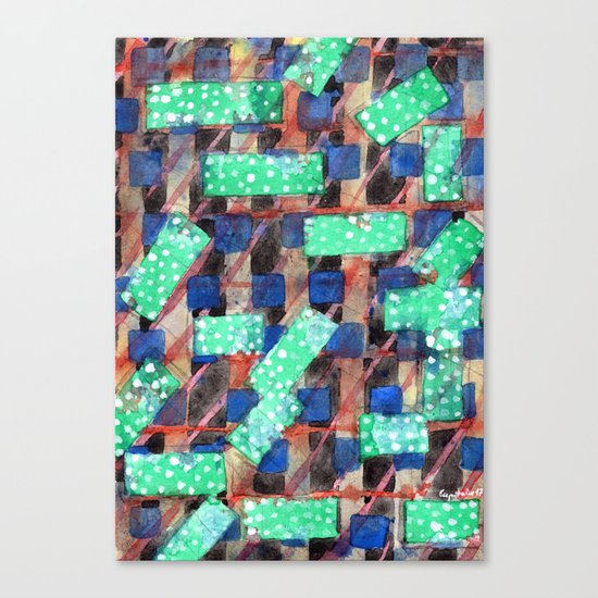 Dotted Green Rectangles on Top Pattern Canvas Print