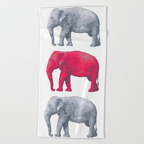 Elephants Red Beach Towel