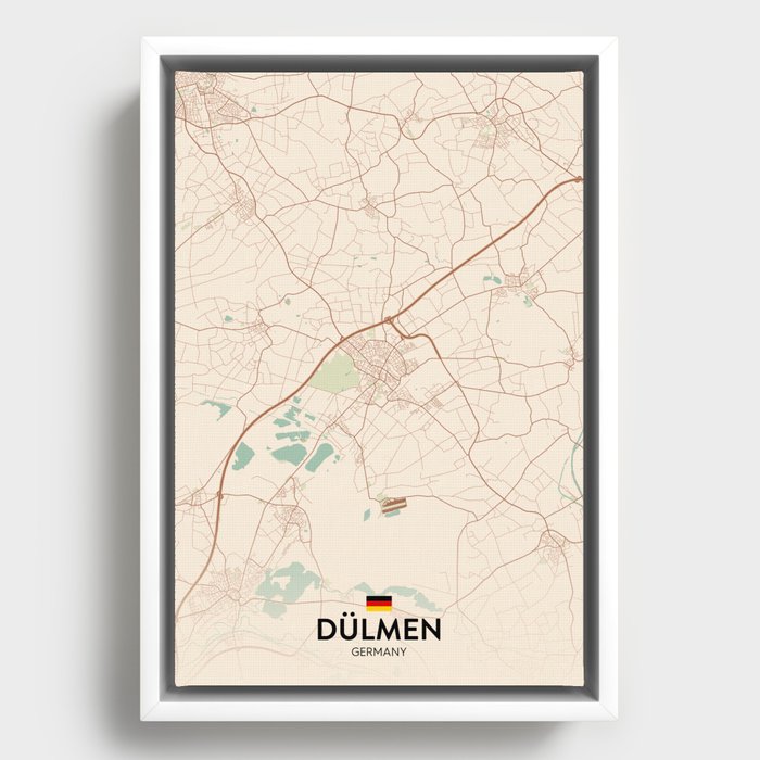 Dulmen, Germany Vintage City Map Framed Canvas by IMR Designs Society6