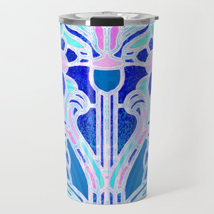 Art Nouveau Blue and Pink Batik Texture Travel Mug