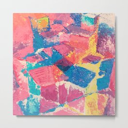 stax Metal Print | Painting, Pink, Cubes, Oil, Bright, Boxes, Mirror, Colourful, Colours, Blue 