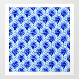 Tea Rose - Blue - Floral Pattern - Petal Elegance Art Deco Art Print | Petal, Relax, Modern, Essence, Artdeco, Mood, Favorite, Pinkrose, Blue, Aromatherapy 