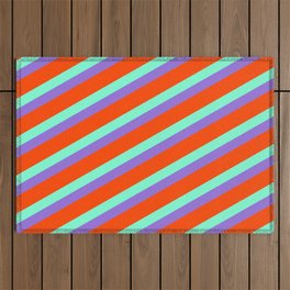 [ Thumbnail: Purple, Red, and Aquamarine Colored Stripes Pattern Outdoor Rug ]