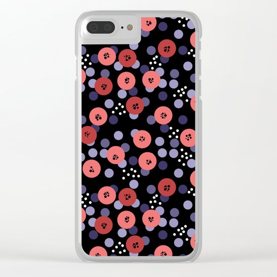 Polka dot 5 .Salmon on a black background . Clear iPhone Case