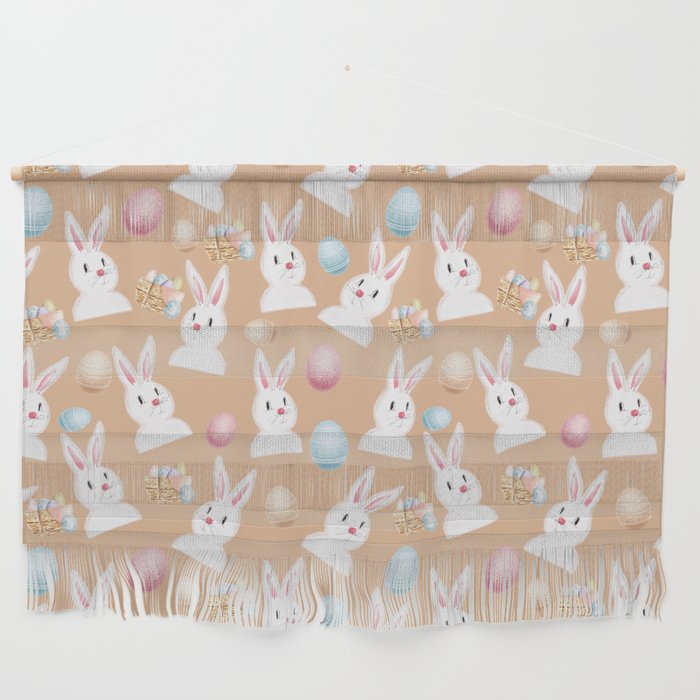 Easter Bunny And Eggs Pattern- Beige  Wall Hanging