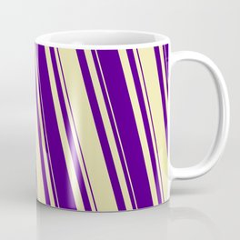 [ Thumbnail: Pale Goldenrod and Indigo Colored Striped/Lined Pattern Coffee Mug ]
