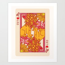 Leo Playing Card Art Print | Flowers, Tattoo, Seventies, Hippy, Illustration, Nature, Astrology, Rainbow, Psychedelic, Vintage 