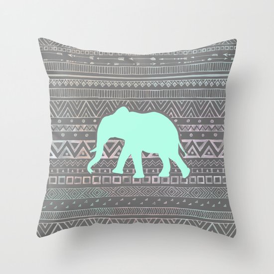 Mint Elephant Throw Pillow