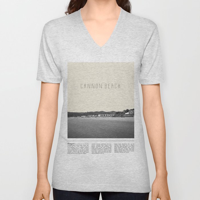 Cannon Beach Oregon | Black and White Minimalism V Neck T Shirt