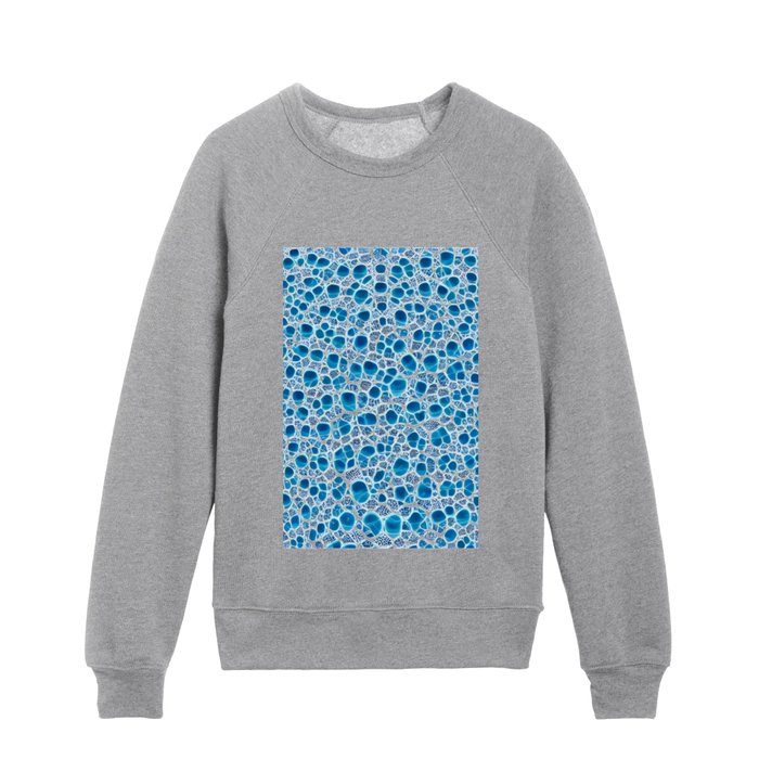 Blue & White Frosty Fantasy Abstract Ice Mosaic Kids Crewneck