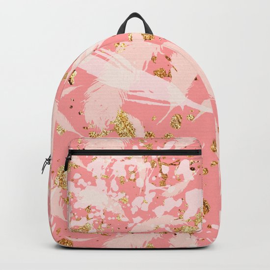 Feather peacock peach gold #9 Backpack