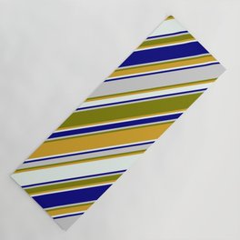 [ Thumbnail: Colorful Light Gray, Green, Goldenrod, Mint Cream, and Blue Colored Pattern of Stripes Yoga Mat ]