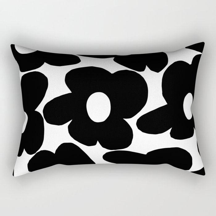 Black Retro Flowers White Background #decor #society6 #buyart Rectangular Pillow