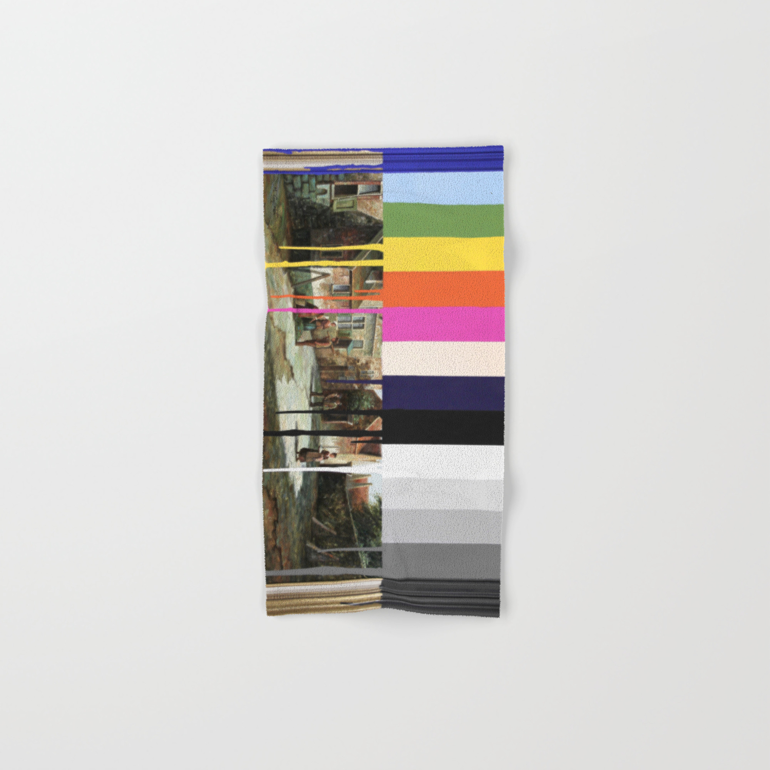 Garage Sale Painting Of Peasants With Color Bars Hand Bath Towel