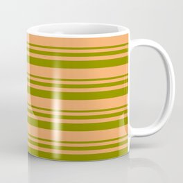 [ Thumbnail: Green & Brown Colored Stripes/Lines Pattern Coffee Mug ]