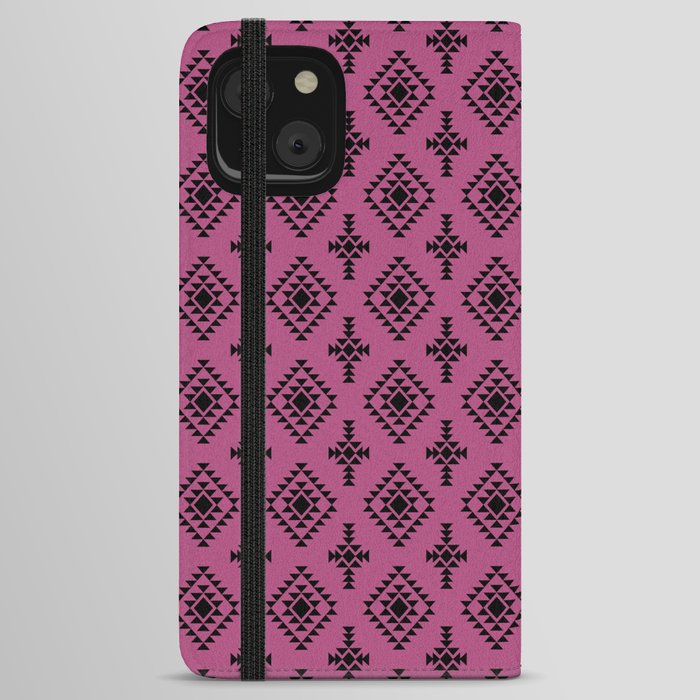 Magenta and Black Native American Tribal Pattern iPhone Wallet Case