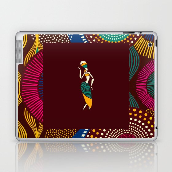 African American exuberant sunburst tribal abstract portrait painting for home and wall decor Laptop & iPad Skin