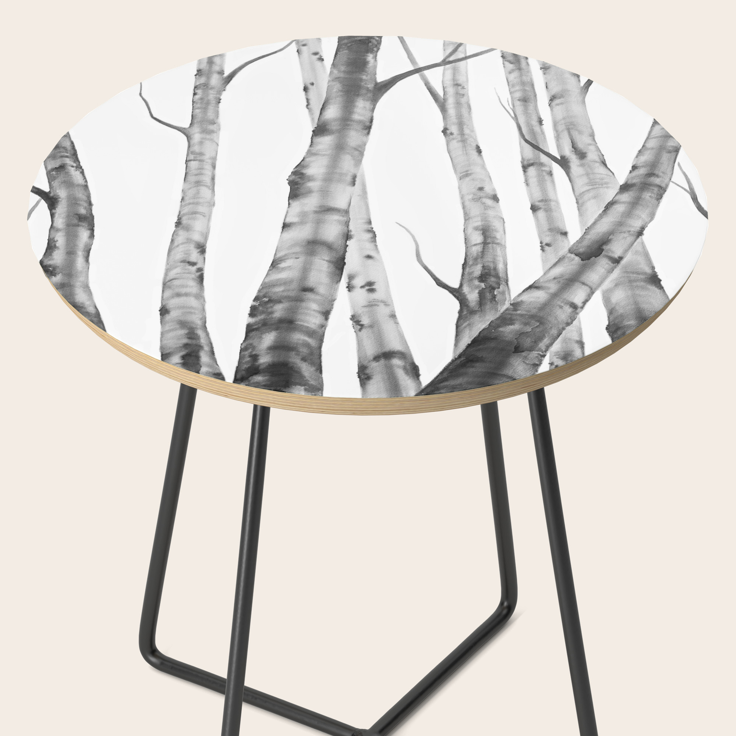 Birch Tree Watercolour Painting Black And White Black And