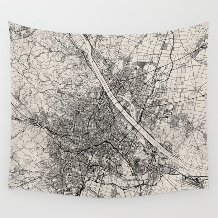 Vienna - Austria | Black and White City Map Wall Tapestry