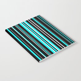 Black, White, and Aqua Blue Barcode Stripe Notebook