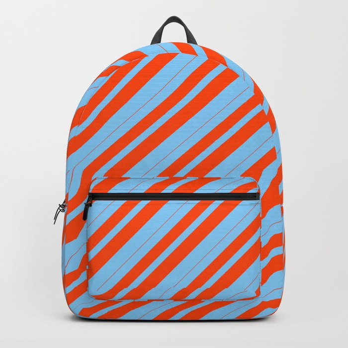 Light Sky Blue and Red Colored Stripes/Lines Pattern Backpack