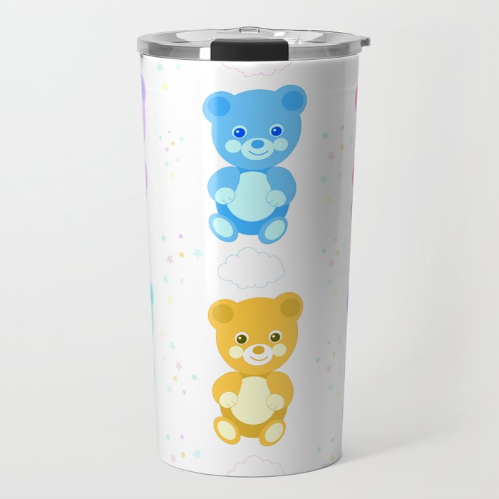 Colorful cute bears. Teddy bears pastel colored pattern Travel Mug