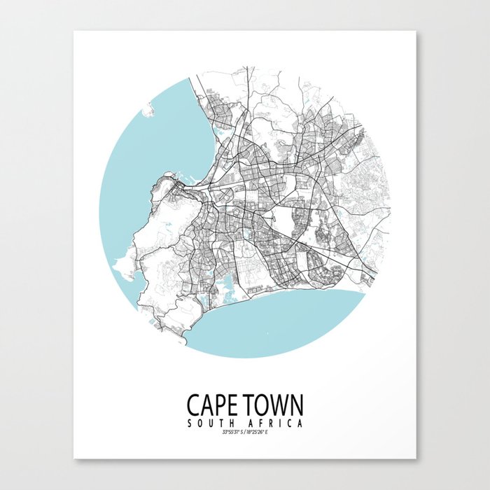 Cape Town City Map of South Africa - Circle Canvas Print by deMAP ...