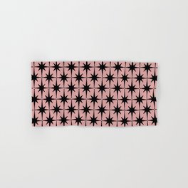 Atomic Age 1950s Retro Starburst Pattern in Black and 50s Dusty Blush Pink Hand & Bath Towel