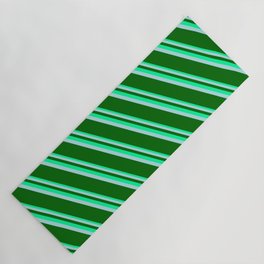 [ Thumbnail: Green, Powder Blue & Dark Green Colored Lines Pattern Yoga Mat ]