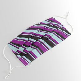 [ Thumbnail: Powder Blue, Purple, and Black Colored Striped/Lined Pattern Face Mask ]