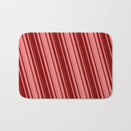 [ Thumbnail: Light Coral & Maroon Colored Stripes Pattern Bath Mat ]