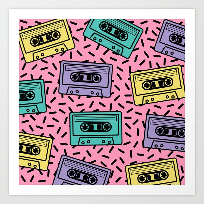 Retro Cassette Pattern 723 Art Print