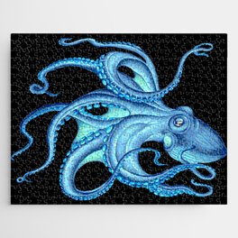 Blue Teal Octopus Tentacles Ink Black Nautical Marine Dance Jigsaw Puzzle