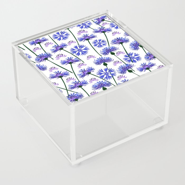  Garden with cornflowers, wild flowers, white background. Acrylic Box