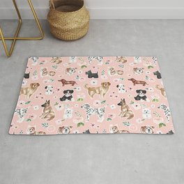 Watercolor Dog Painting, Pink Floral, Dog Pattern, Puppy Dog Decor, Pets, Cute Dogs Rug