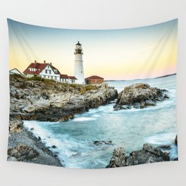 Portland Head Lighthouse Sunset Maine New England Coast Seascape Wall Tapestry