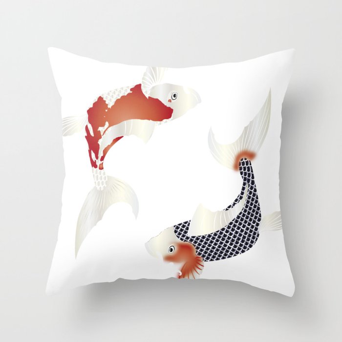 Japanese style two artistic carp Throw Pillow