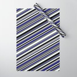 [ Thumbnail: Eye-catching Dark Grey, Midnight Blue, Dim Gray, Mint Cream & Black Colored Pattern of Stripes Wrapping Paper ]