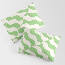 Retro Wavy Abstract Swirl Pattern in Green & White Pillow Sham
