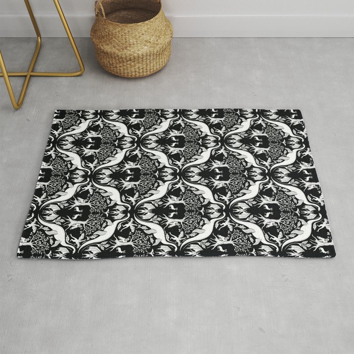 Black & White Cryptid Damask Rug