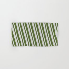 [ Thumbnail: Light Gray & Dark Olive Green Colored Lines/Stripes Pattern Hand & Bath Towel ]