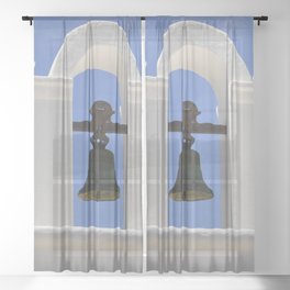 Spain Photography - Church Bell Under The Blue Sky Sheer Curtain
