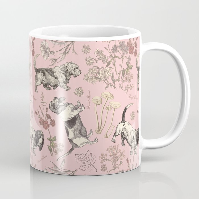 BASSET HOUND DOGS & MAGICAL MUSHROOMS - pink  Coffee Mug