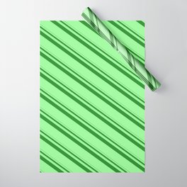 [ Thumbnail: Forest Green & Green Colored Lined/Striped Pattern Wrapping Paper ]