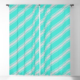 [ Thumbnail: Turquoise & Light Grey Colored Stripes Pattern Blackout Curtain ]