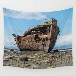 New Zealand Photography - Abandoned Shipwreck On The Stoney Beach  Wall Tapestry